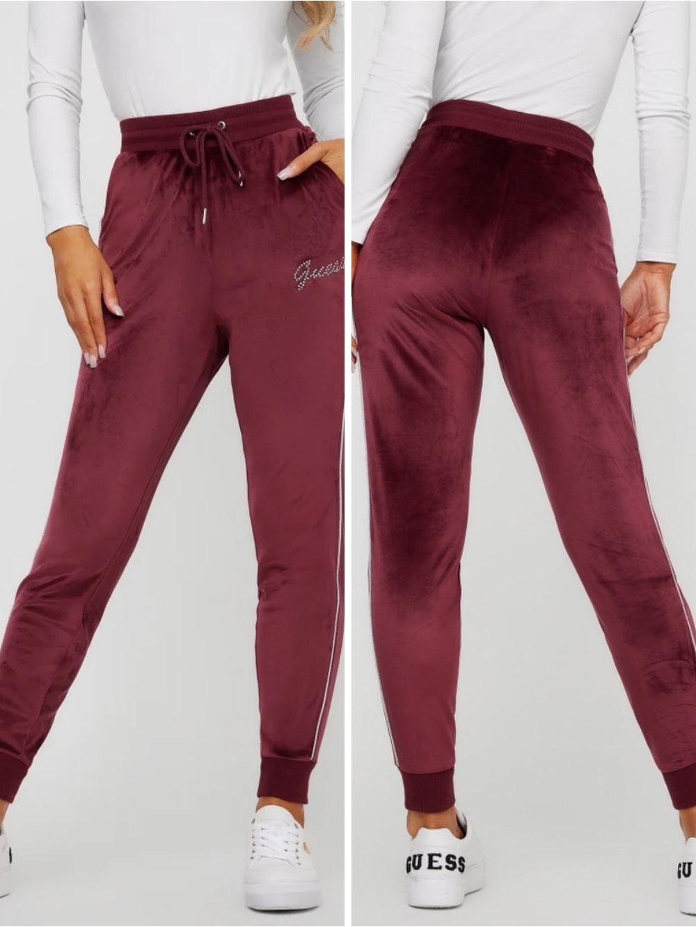 Guess Women's Wine Velvet Jogger Pants